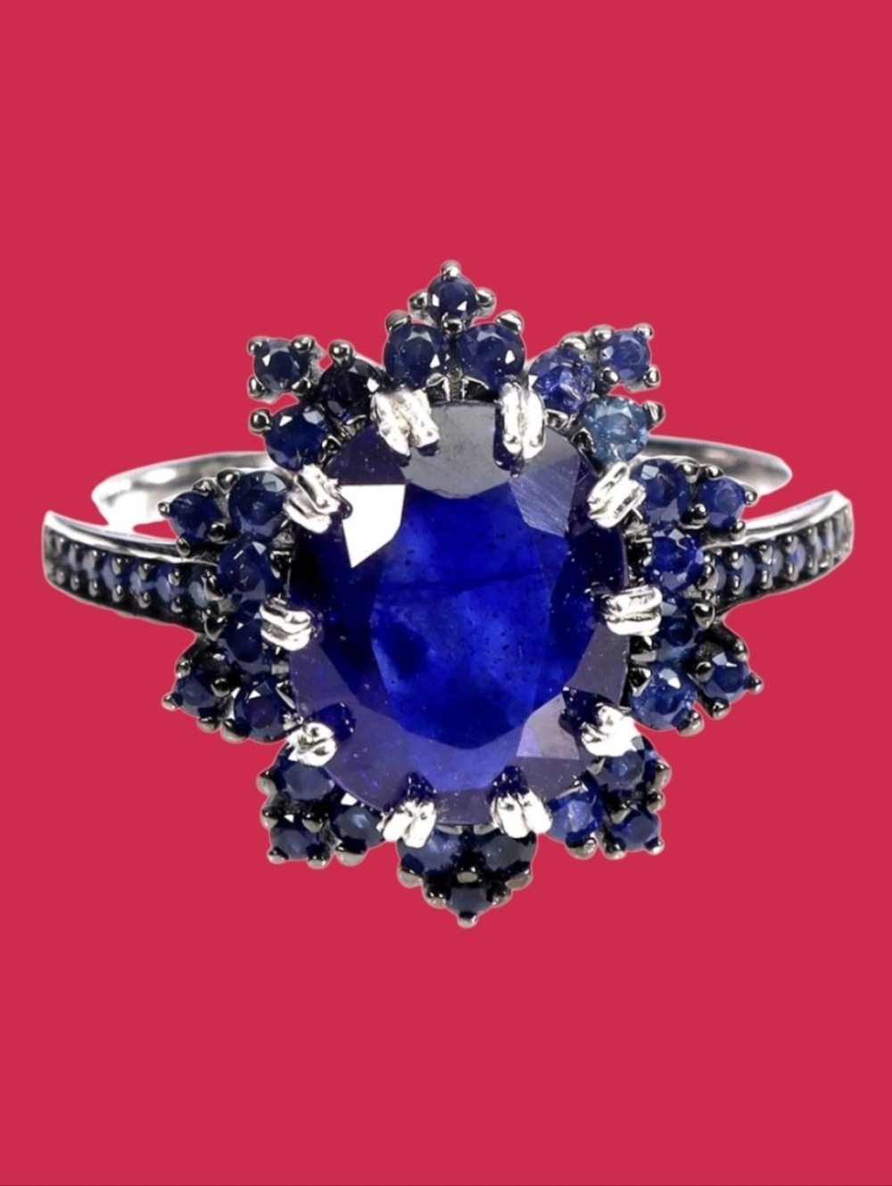 925 Sterling Silver Ring Sz 6.5 with Natural Oval Blue Sapphire 10x8mm Gemstone